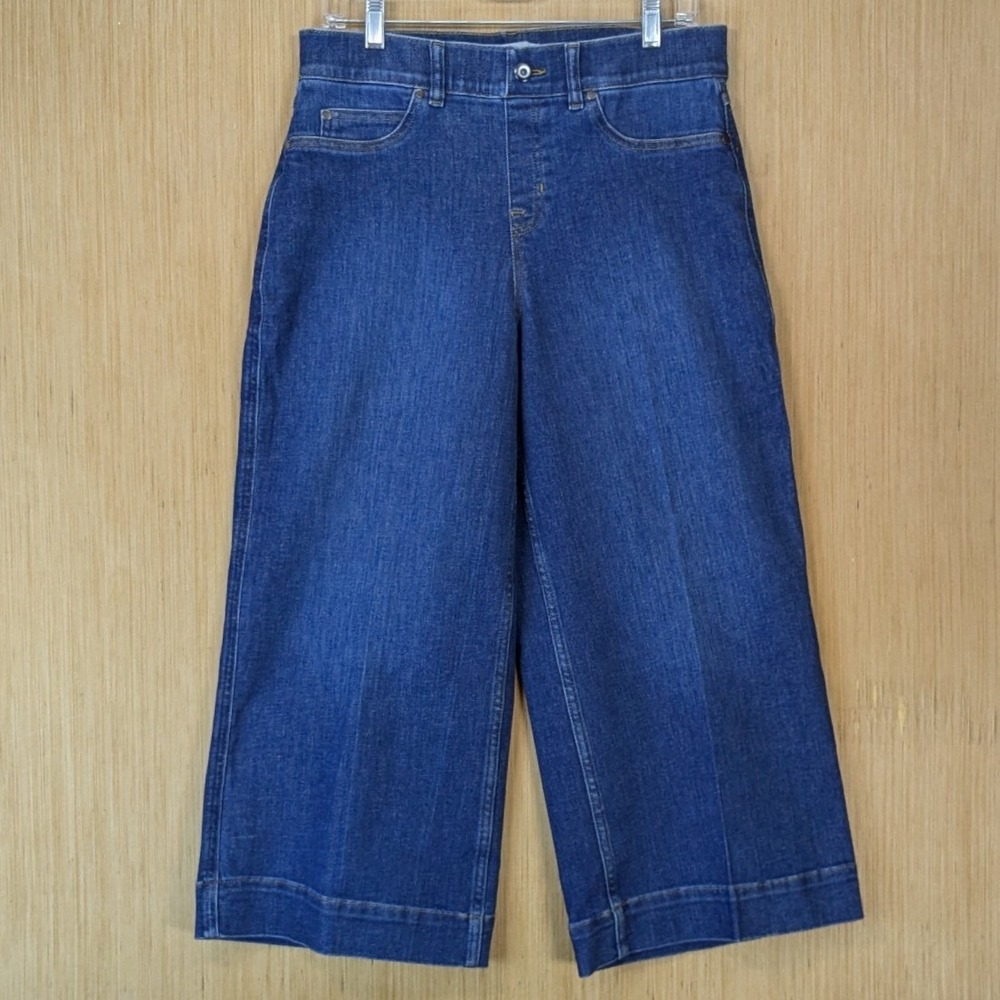 Spanx Wide Leg Crop Jeans Dark Indigo  Denim Pants Size L Blue Stretch Shaping